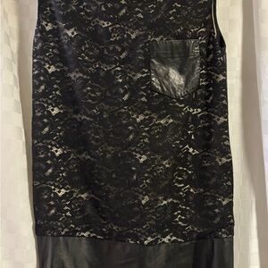 Phillip Lim Black Lace Pencil Skirt with Leather Accent